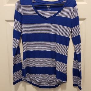 Old Navy Women's Bright Blue & White Striped Top - Small
